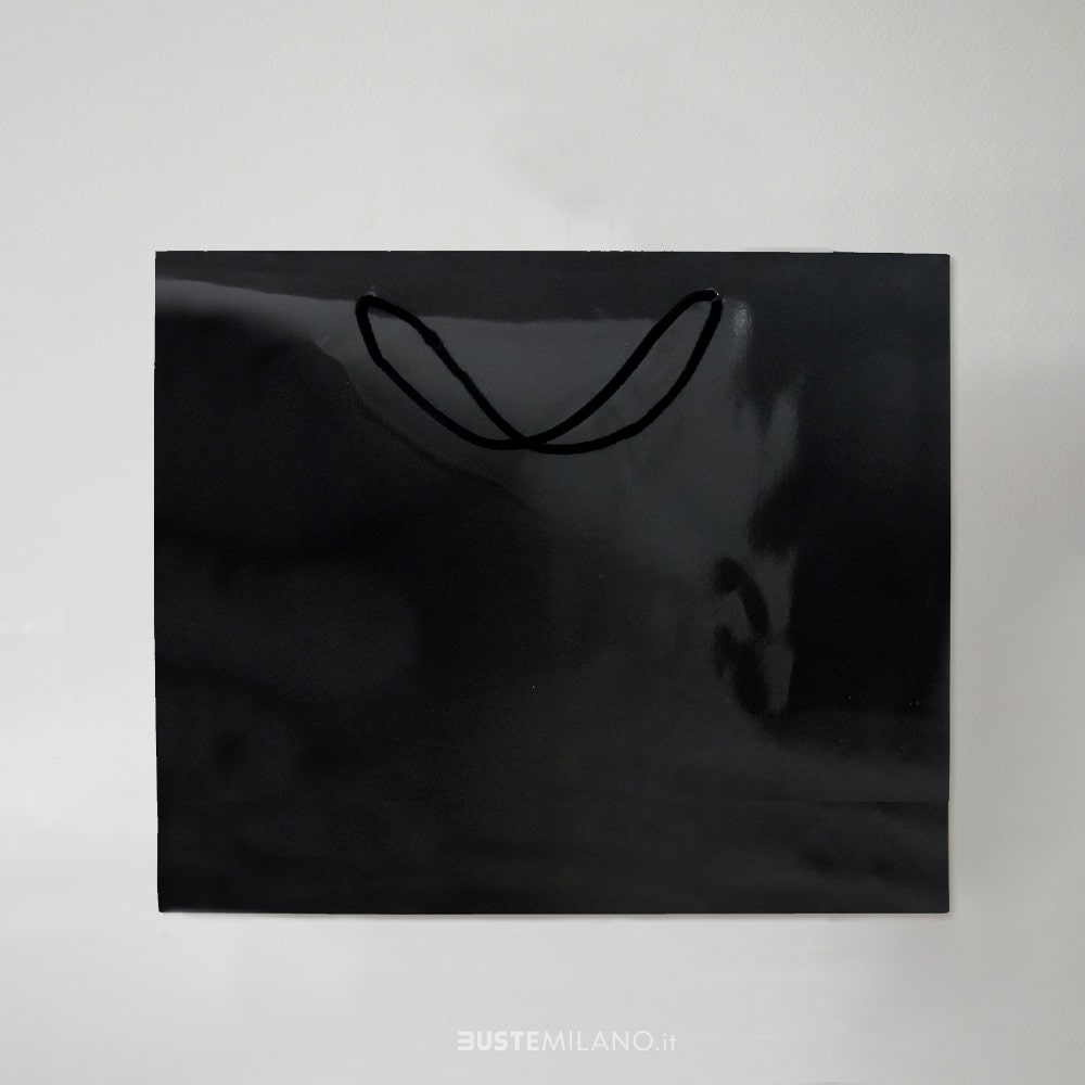 borsa carta nera lucida manico cotone bustemilano