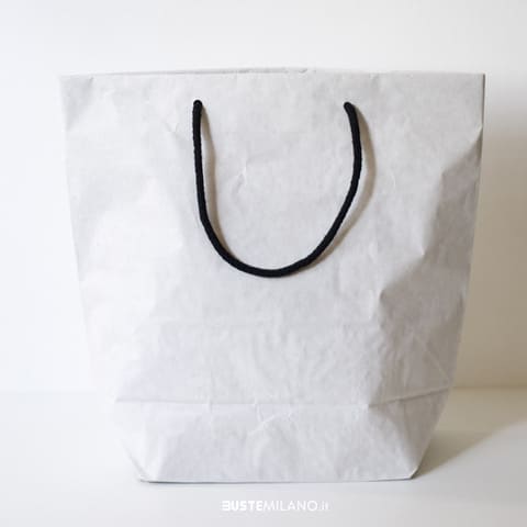borsa carta cemento bianco risvolto interno manici cotone bustemilano