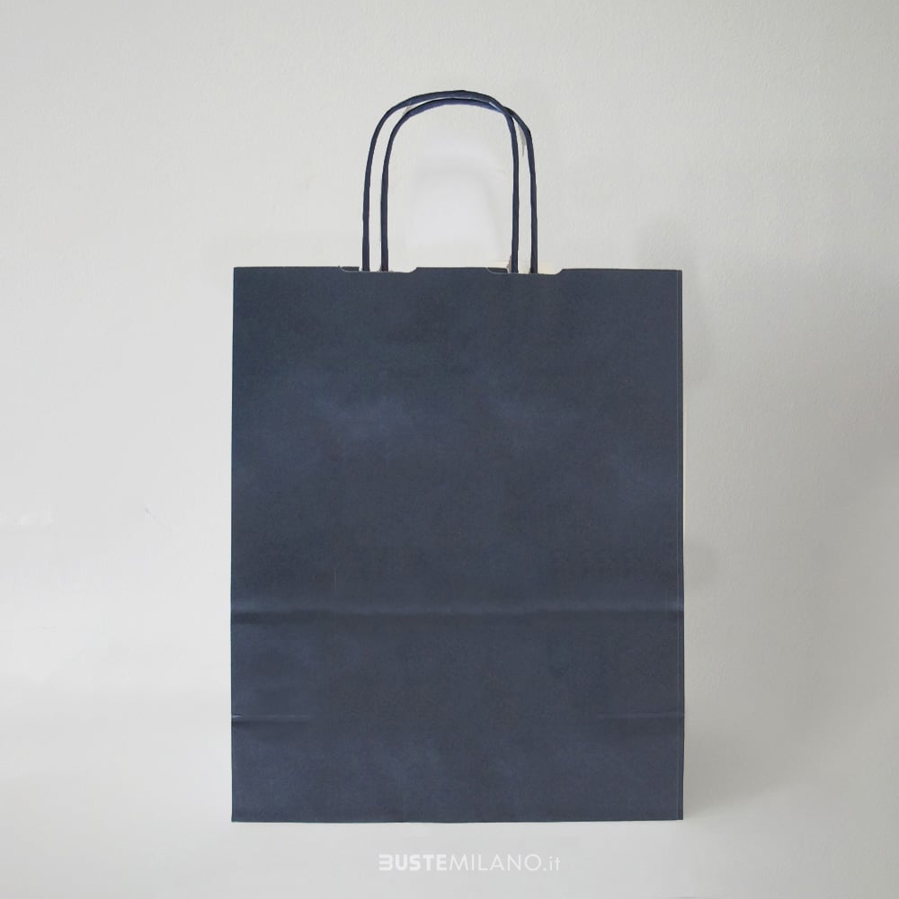 shopper carta maniglia cordino ritorto colore blu bustemilano